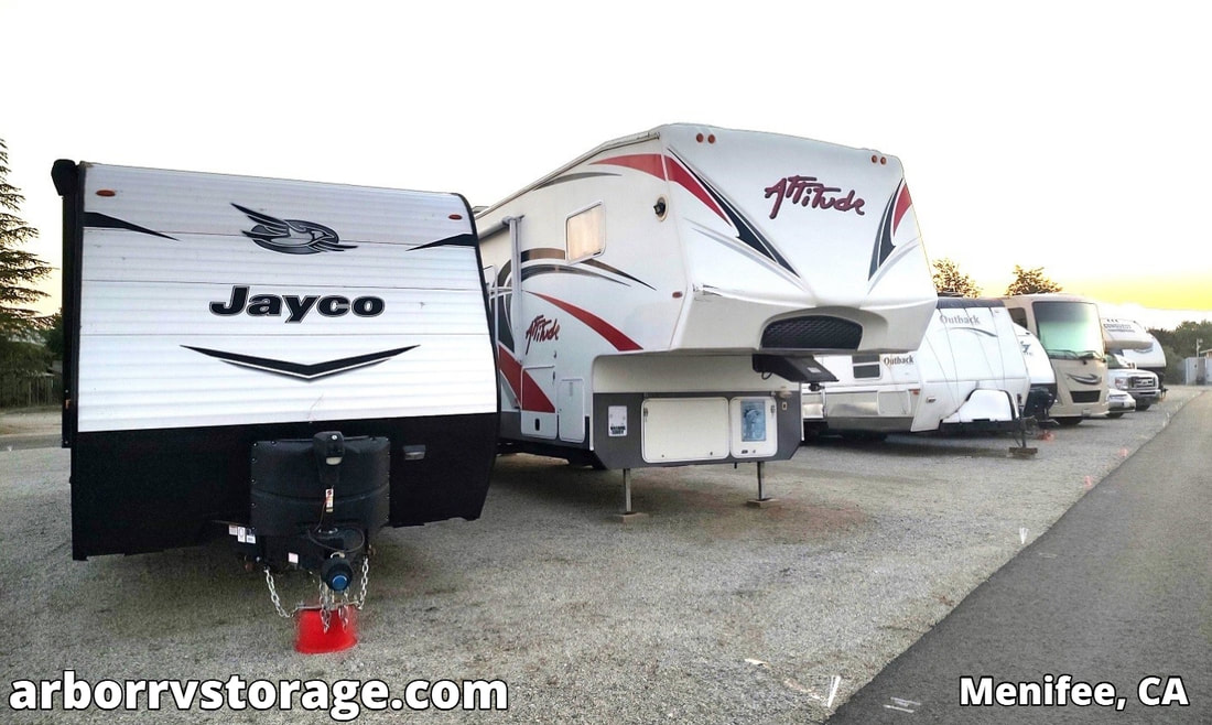 RV and Motorhomes Stored at Arbor RV Storage in Homeland Menifee CA